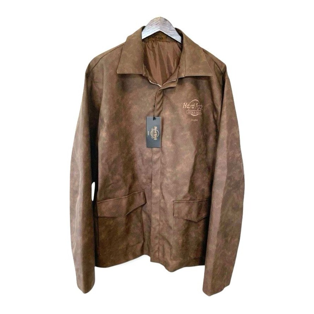 Hard Rock Casino Vegan Leather Jacket Brown Marble 2XL New w/Tags Preppy